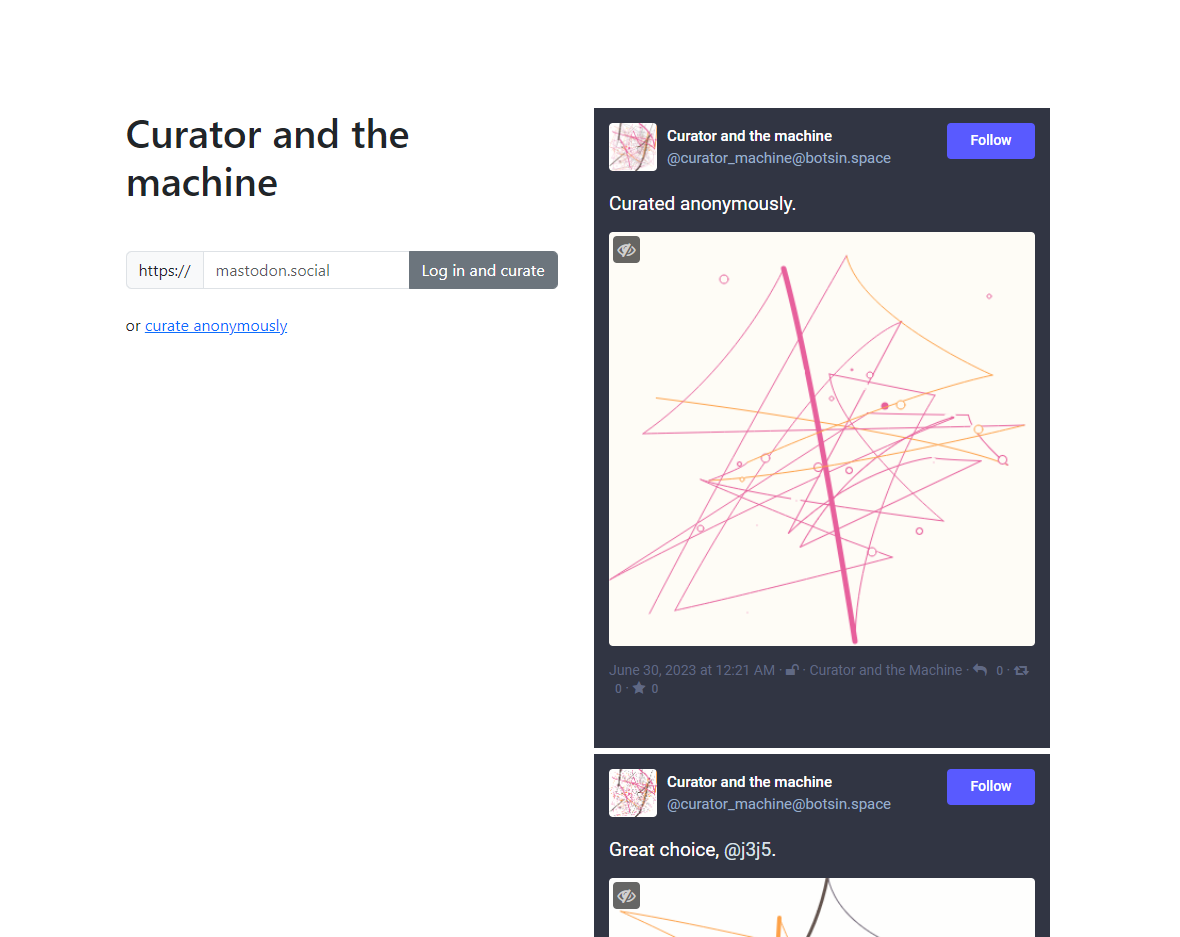 The main interface of Curator and the Machine