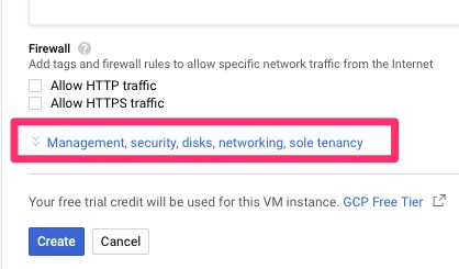 Expand the Management, security, disks, networking, sole tenancy section