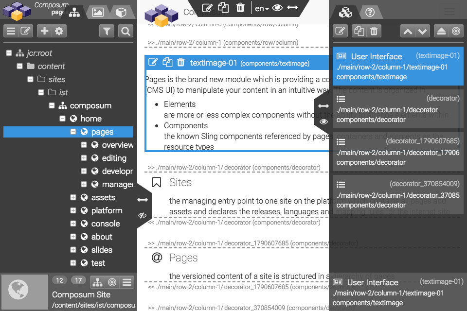 A screenshot of the Composum Pages edit view