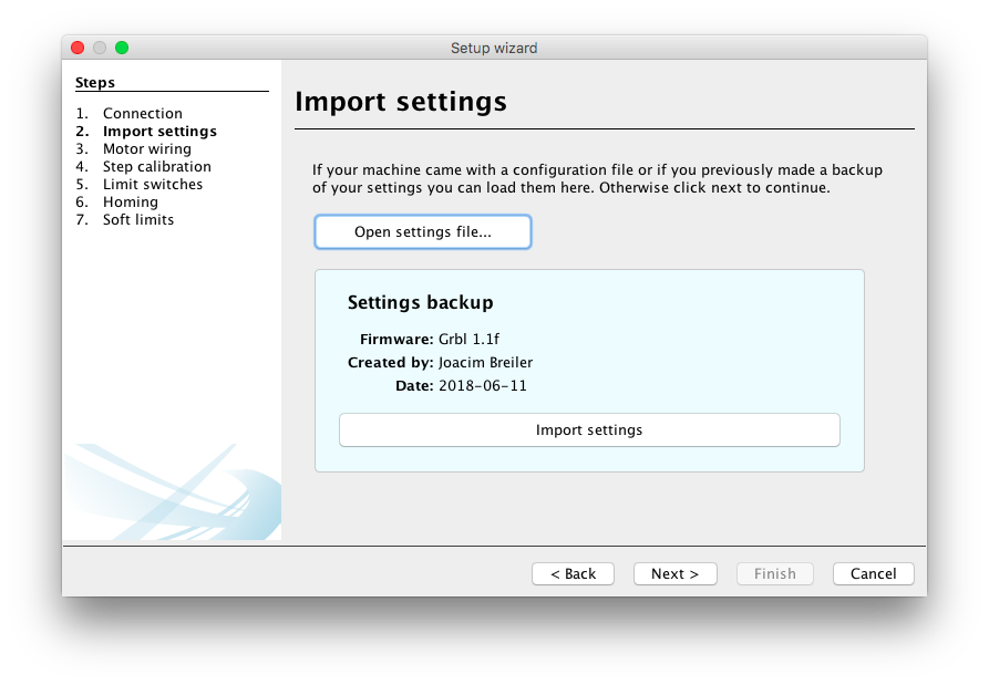 Import settings