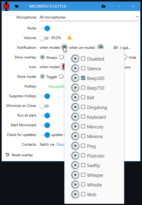 Configurable Audio notification when microphone is muted/unmuted