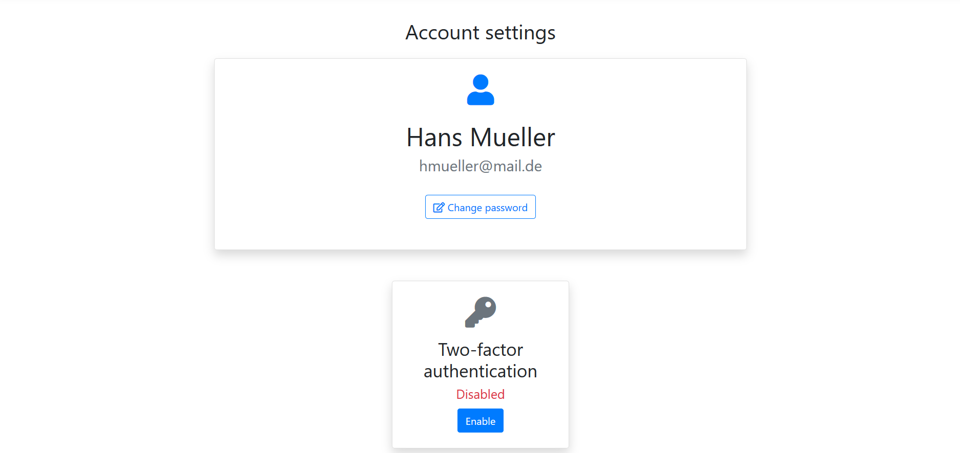 Account settings page