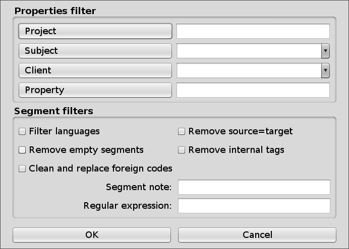 Memory filter options window