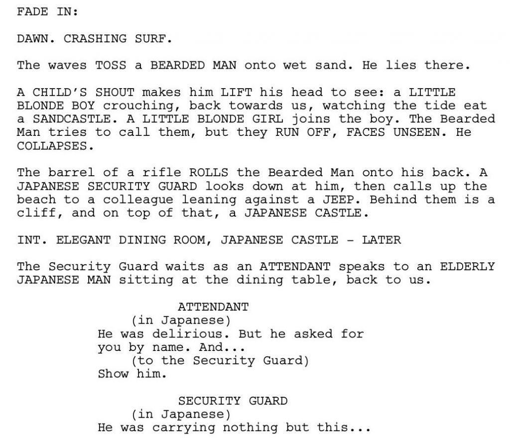 The first page of the Inception script