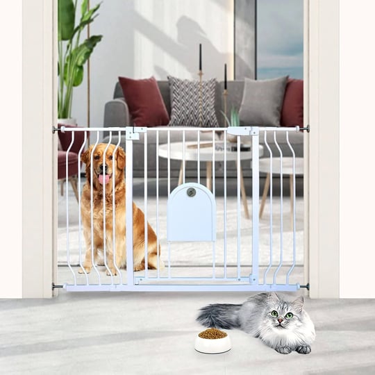 chikytech-baby-gate-with-cat-door-295-485-auto-close-safty-dog-gate-with-cat-door-pressure-mounted-n-1
