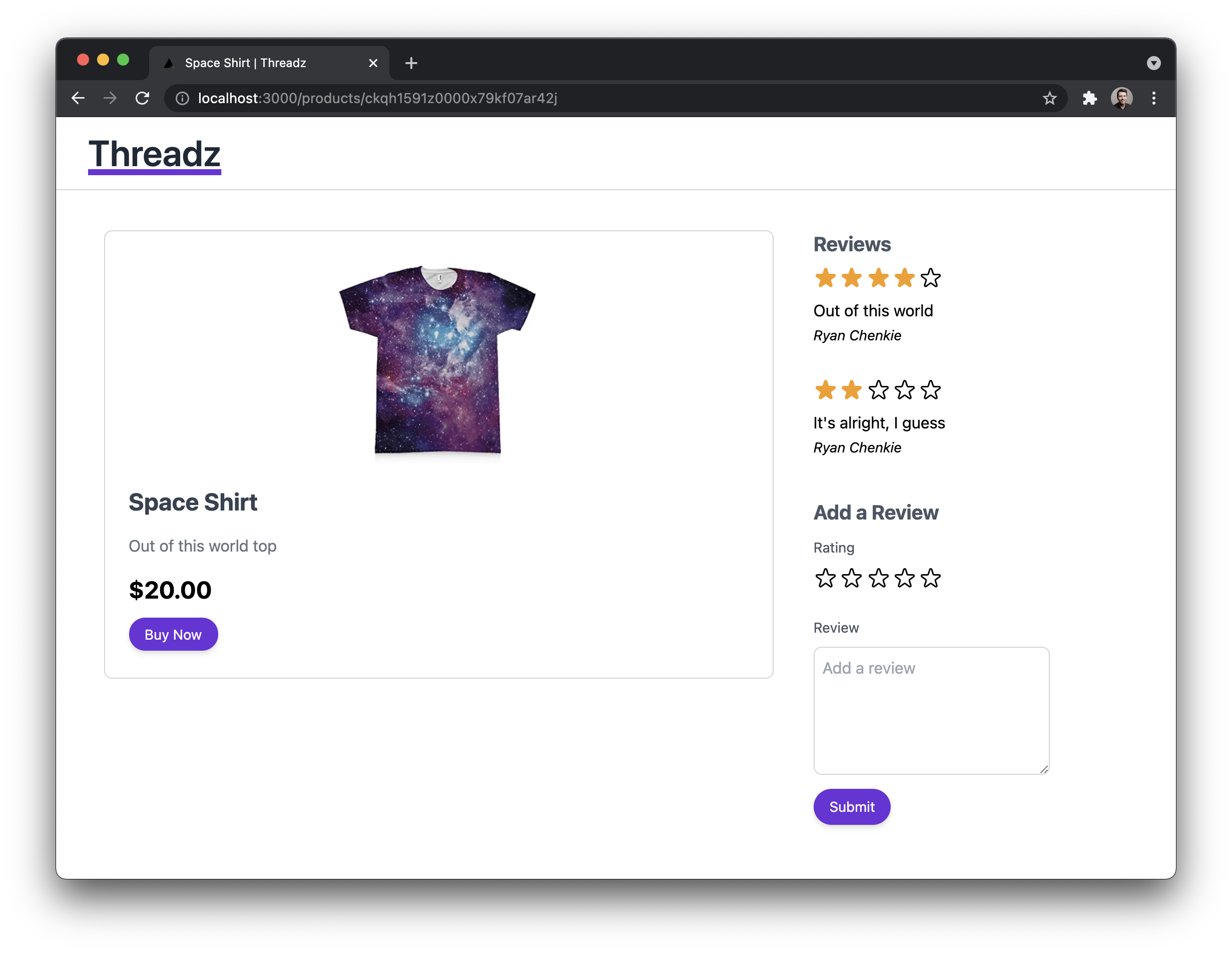 Threadz product page