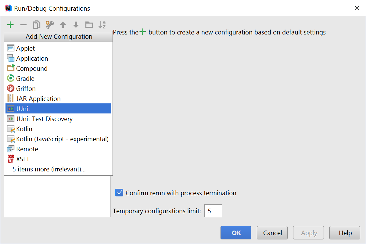 Edit configurations with dropdown open