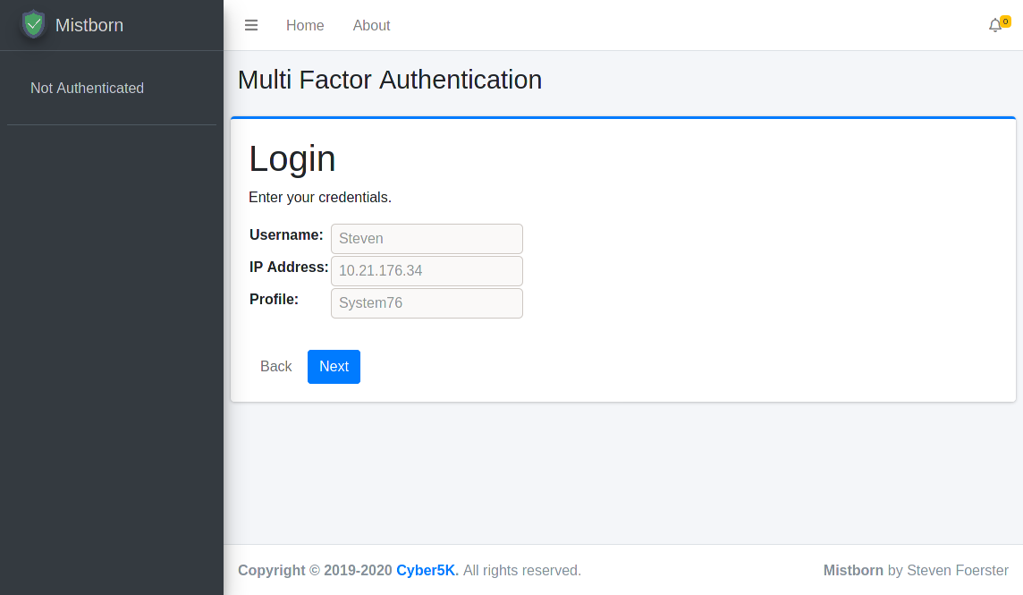 Mistborn Multi Factor Authentication