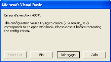 Error displayed when workbook is open