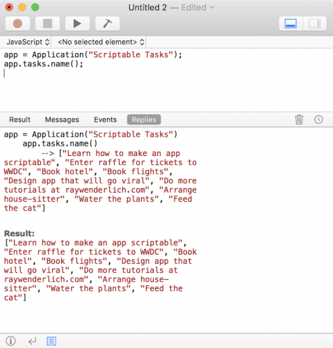 Making a mac app scriptable tutorial: JavaScript Tasks