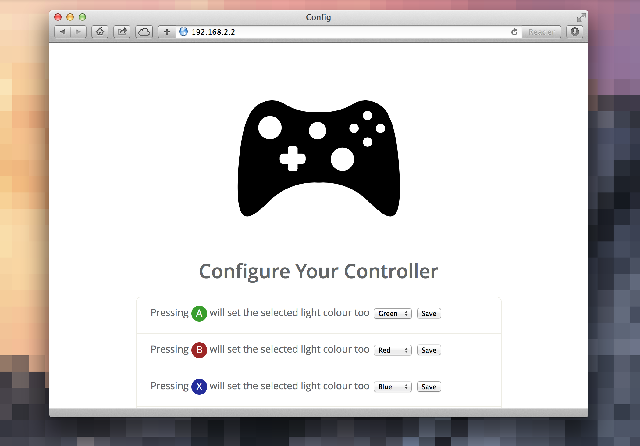 Configuration UI screenshot.