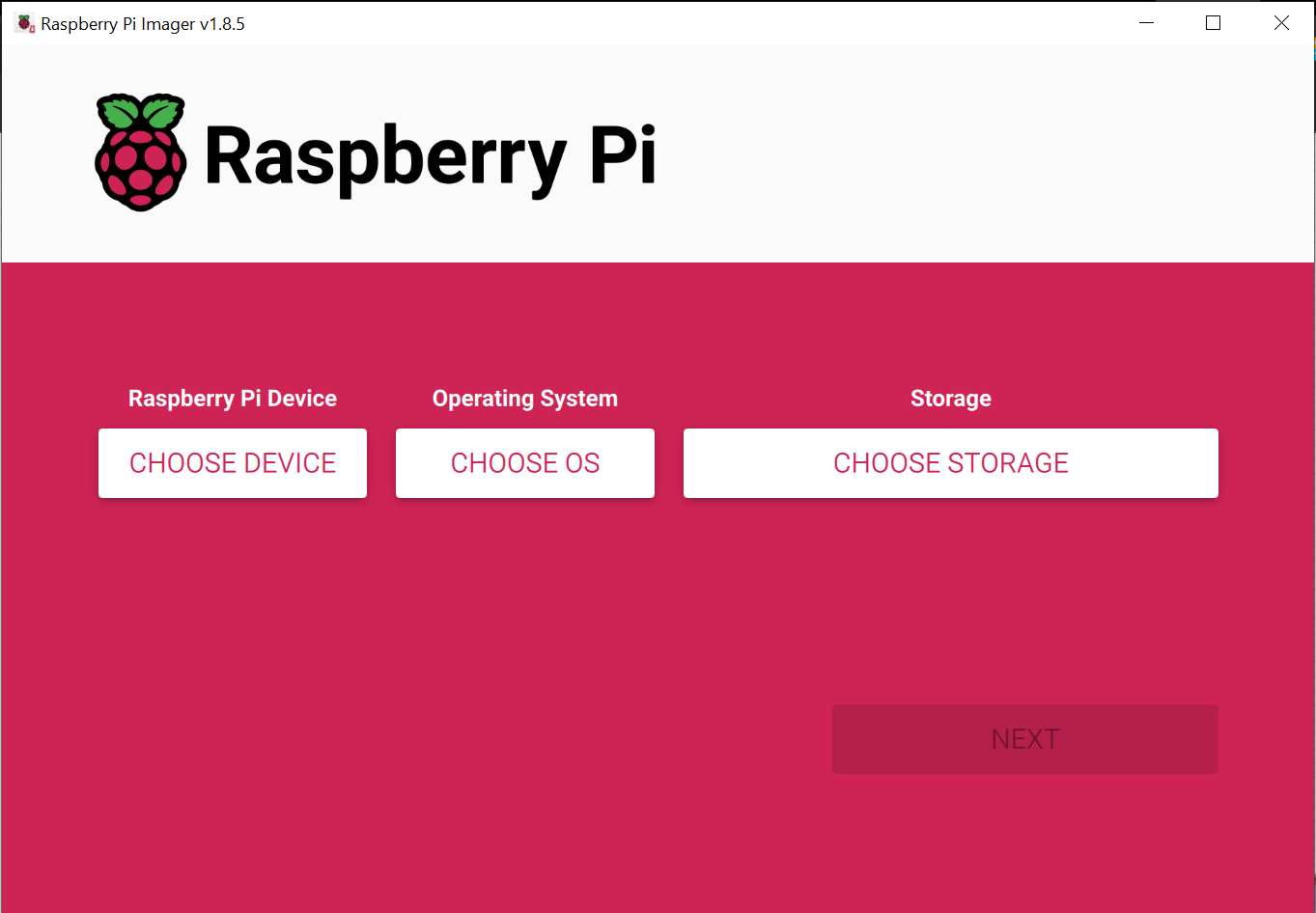 Screenshot of the Raspberry Pi Imager Software