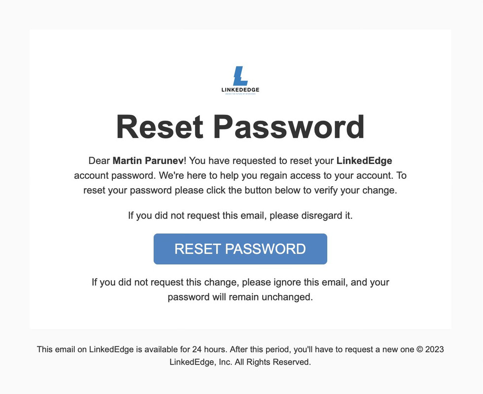 LinkedEdge Reset your password pattern