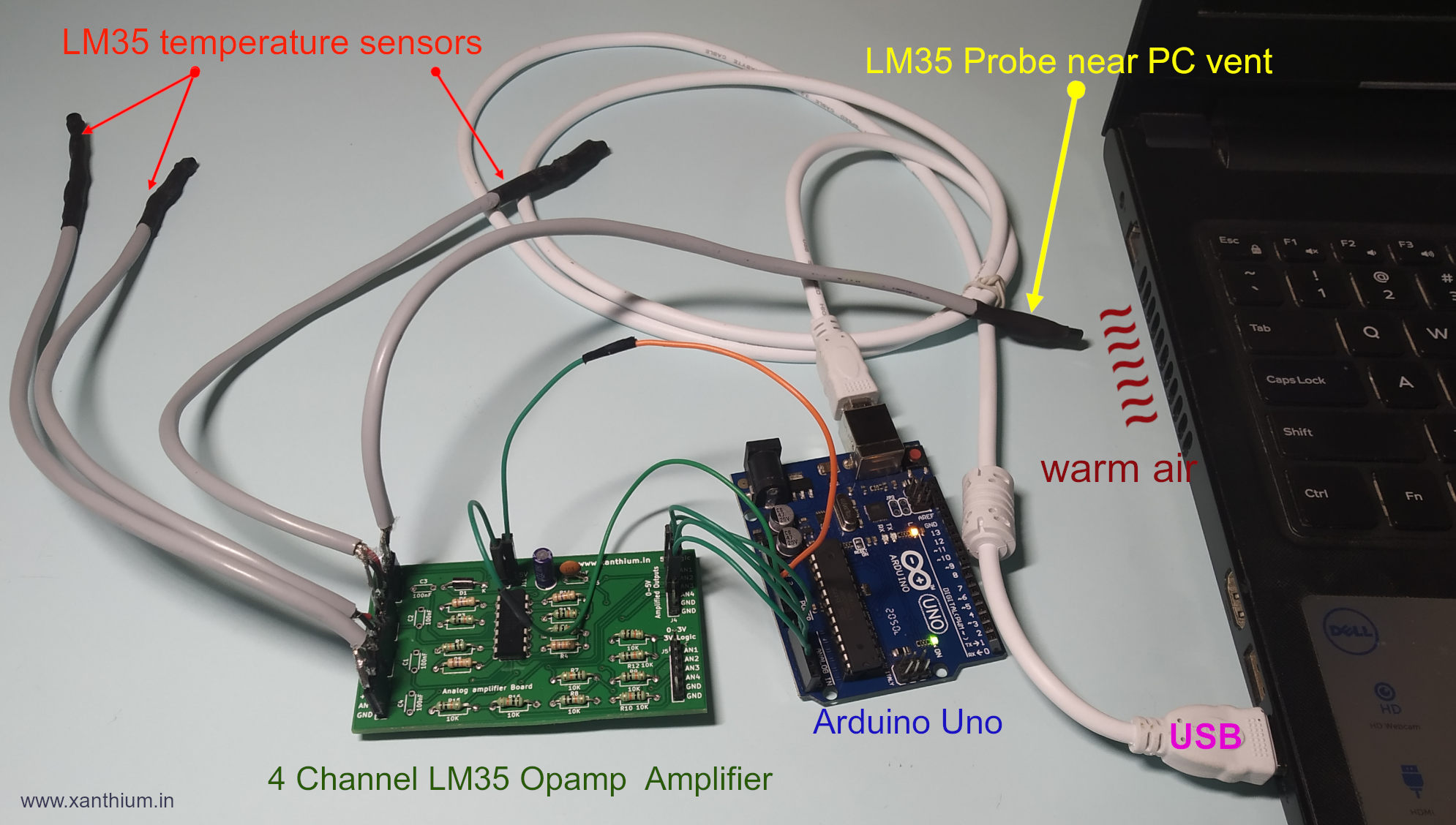 LM35 4 channel temerature amplifier board for data acquisition