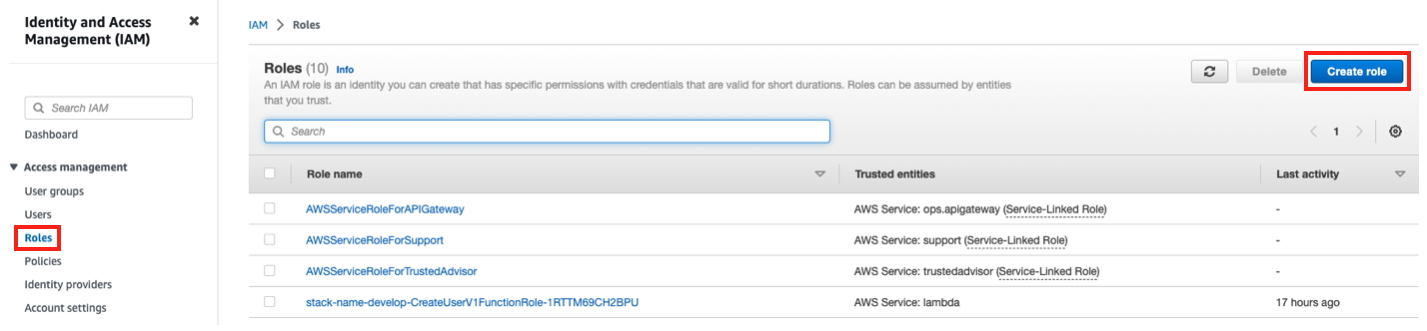 AWS console IAM create role