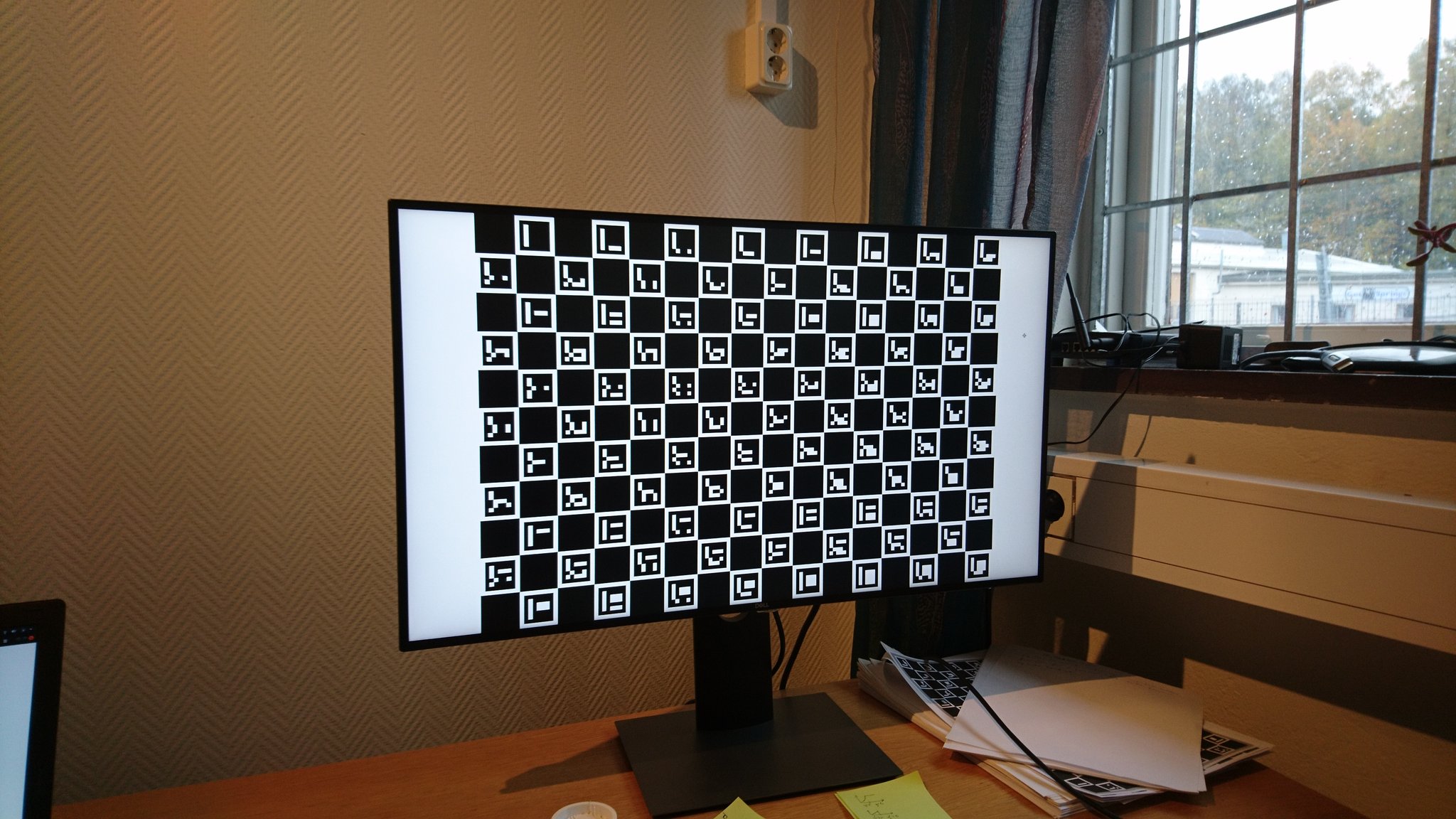 camera calibration pattern shown on screen