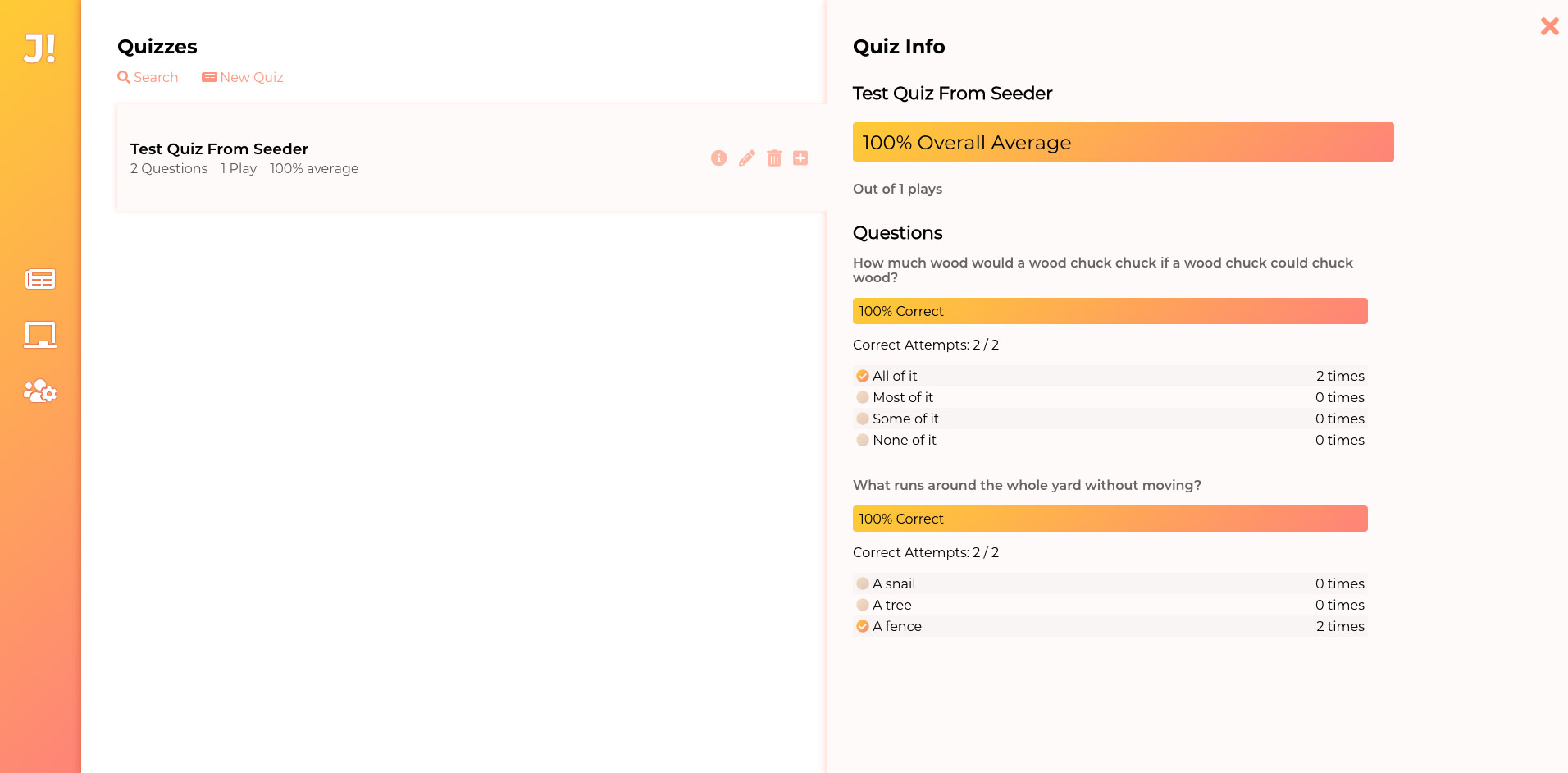 Quiz info screen