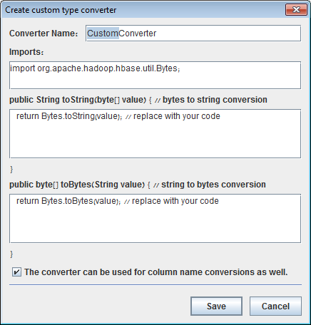 Type converter dialog