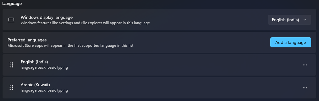 Installed Languages in Windows 10
