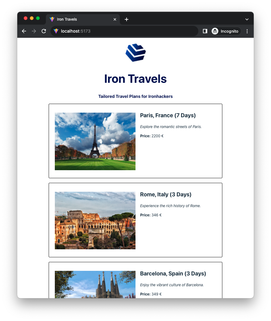 TravelList component basic