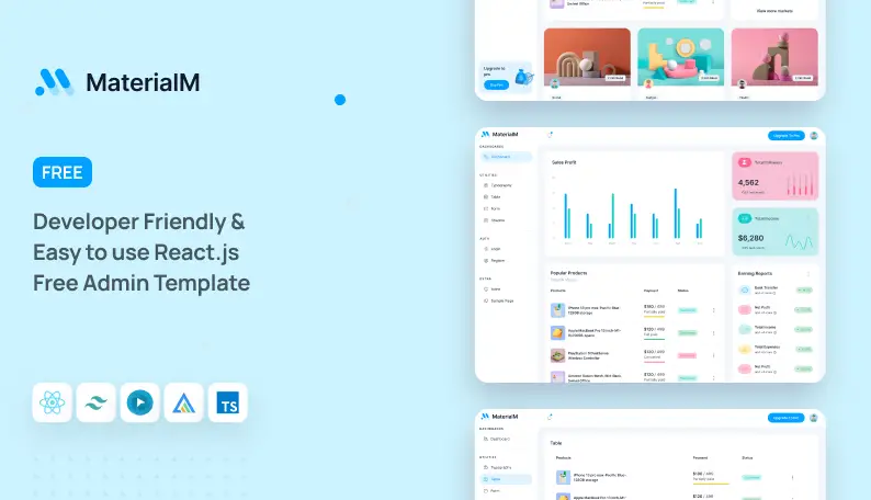 MaterialM Free Tailwind React Admin Template Demo Screenshot