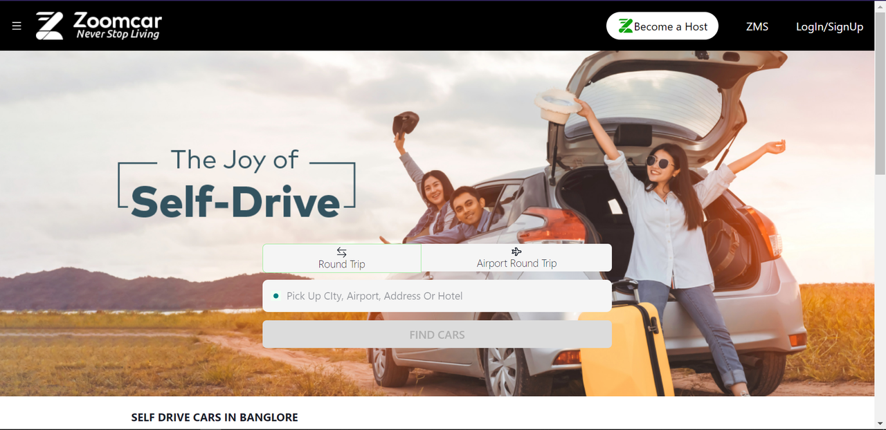 zoomcar homepage