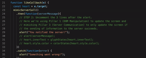 demonstration of un-commenting step two