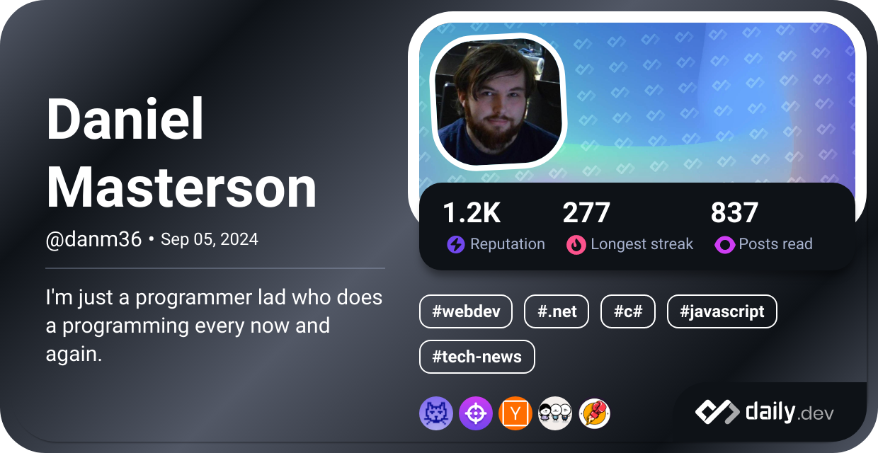 Daniel Masterson's Dev Card