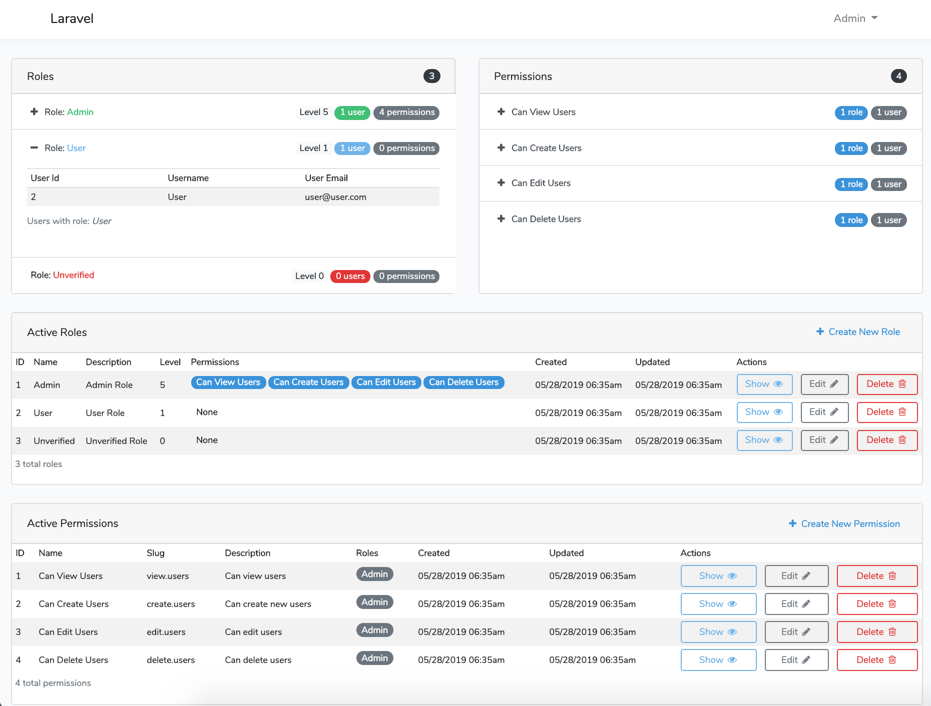 Laravel Roles GUI Dashboard