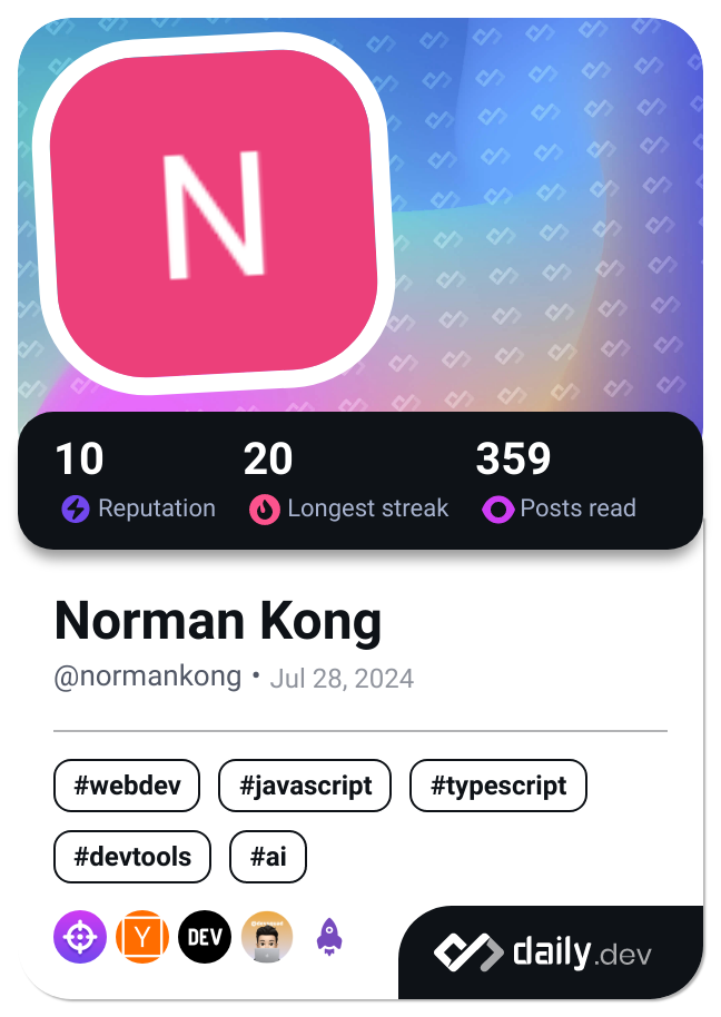 Norman Kong's Dev Card