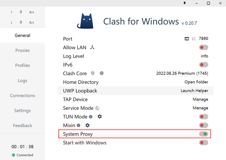 Clash for Windows启动系统代理