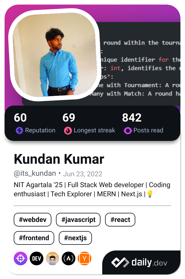 Kundan Kumar's Dev Card