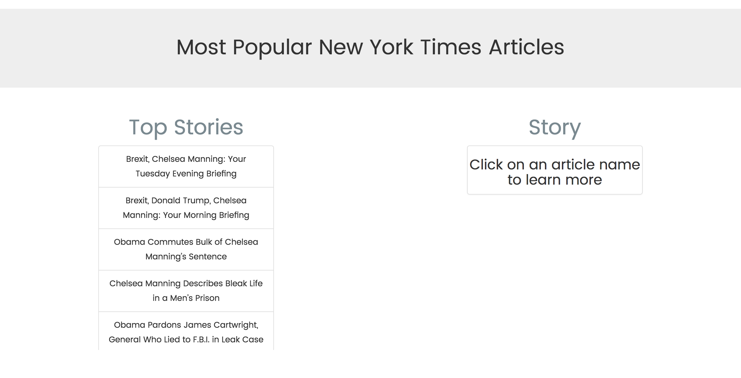 First the top articles display