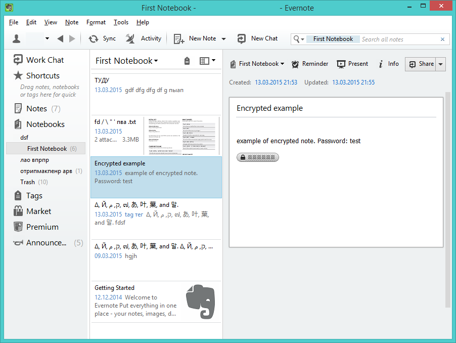 Evernote screenshot