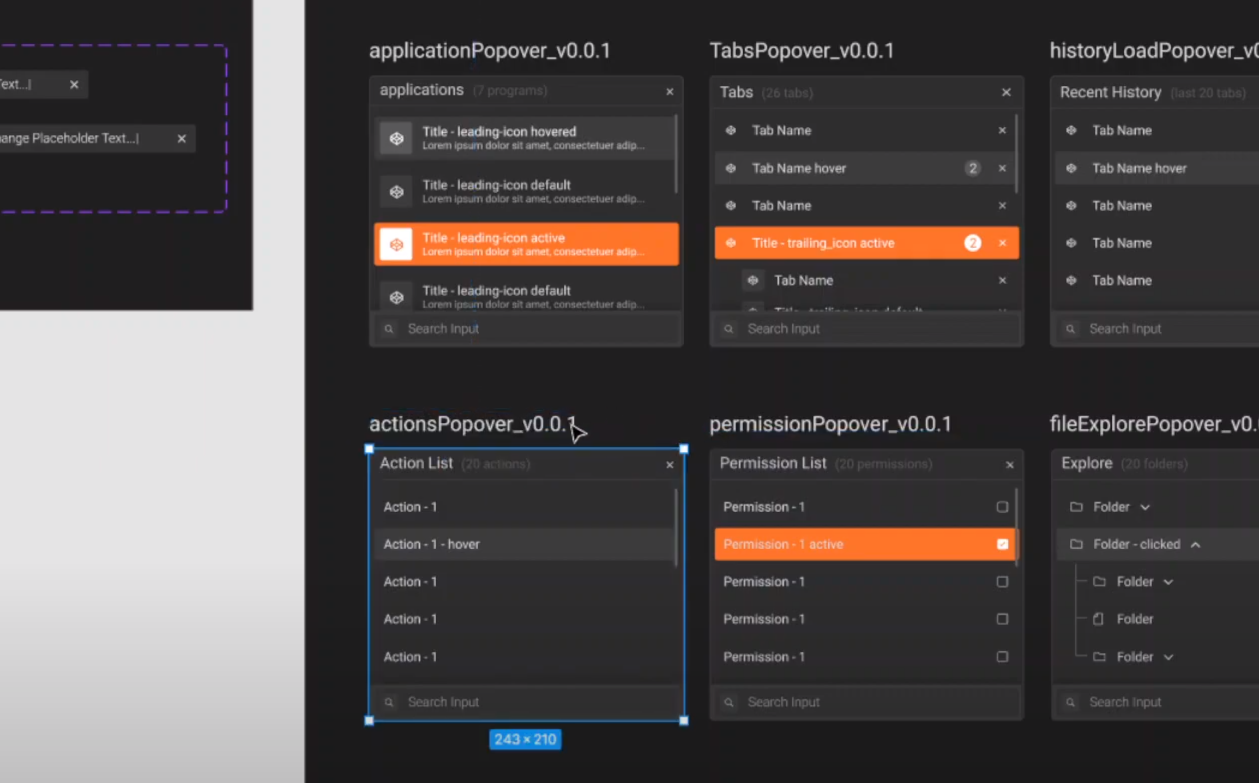 individual popover components