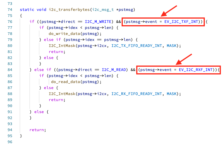 i2c_transferbytes: Assignment inside Condition