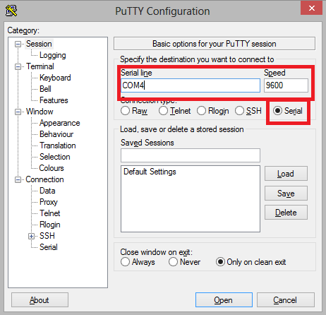 Exemplo de Configuração no Putty