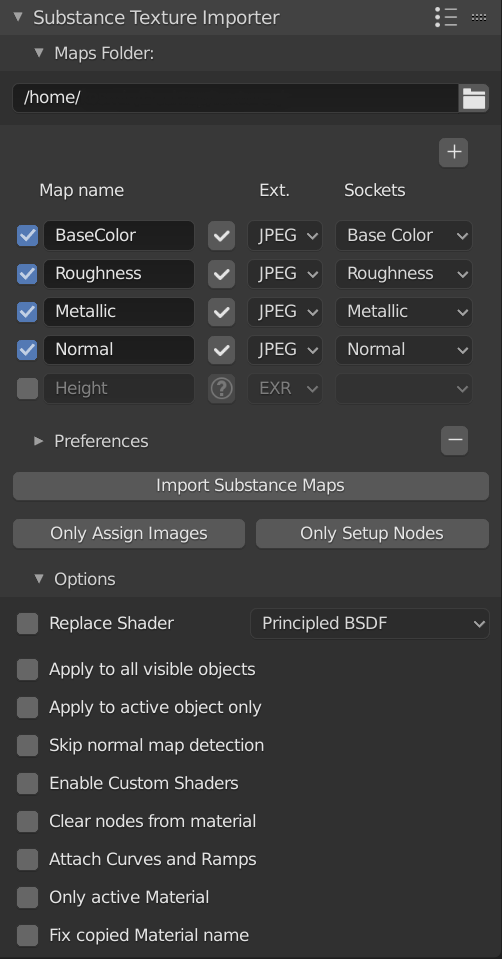 Blender Substance Texture Importer panel picture