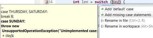 quickfix missing case switch expression