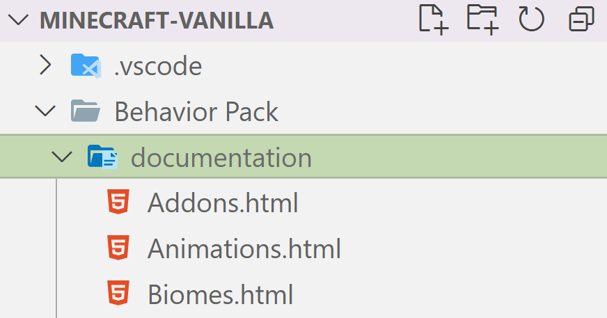 Screenshot of the documentation files within the behavior pack.