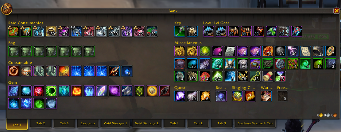 Character Bank Tabs and Warbank Tabs in Retail.