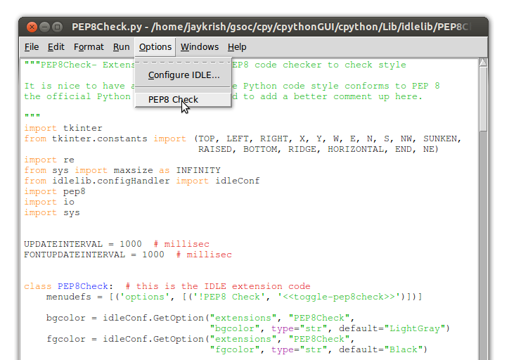 pep8check menu