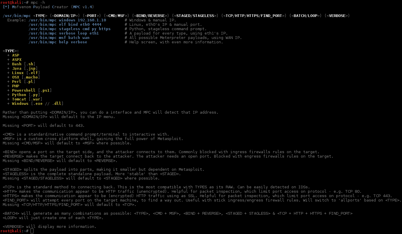 Msfvenom Payload Creator (MPC)