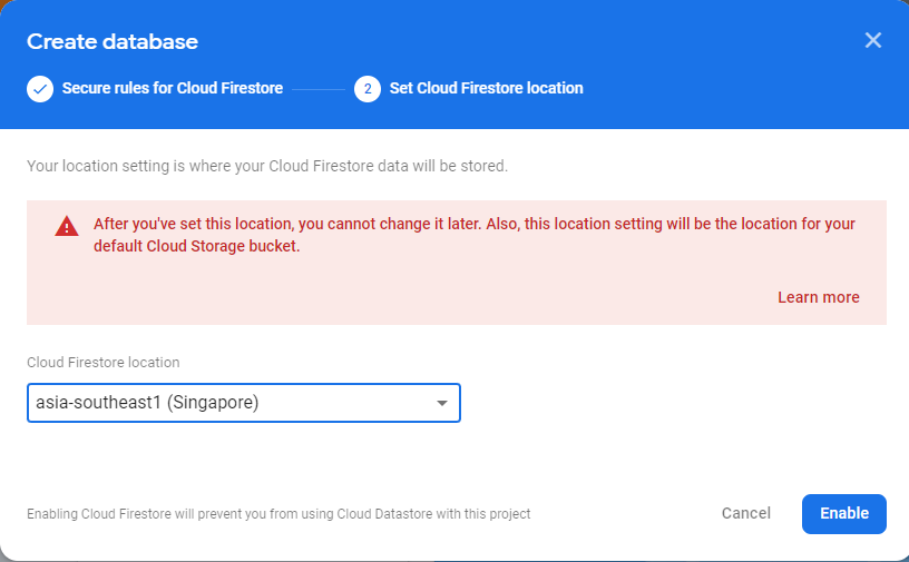 Create Cloud Firestore