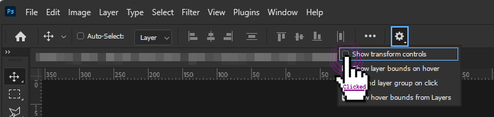 Photoshop 2024 - From the MOVE option top toolbar, UNCHECK the option SHOW TRANSFORM CONTROLS