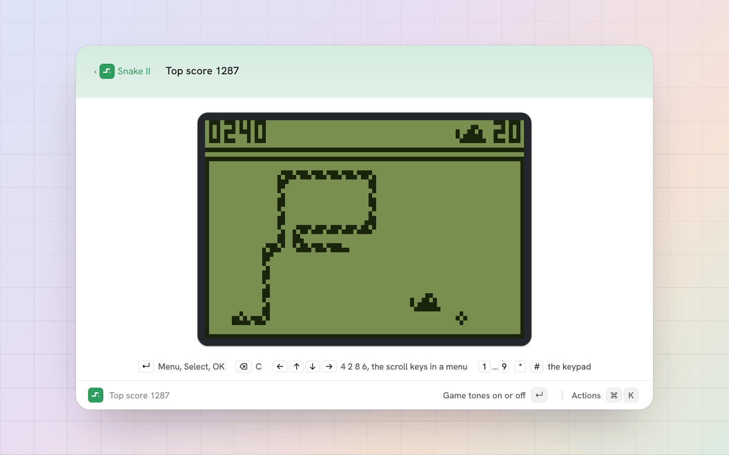 Snake II on a Nokia 3310's screen