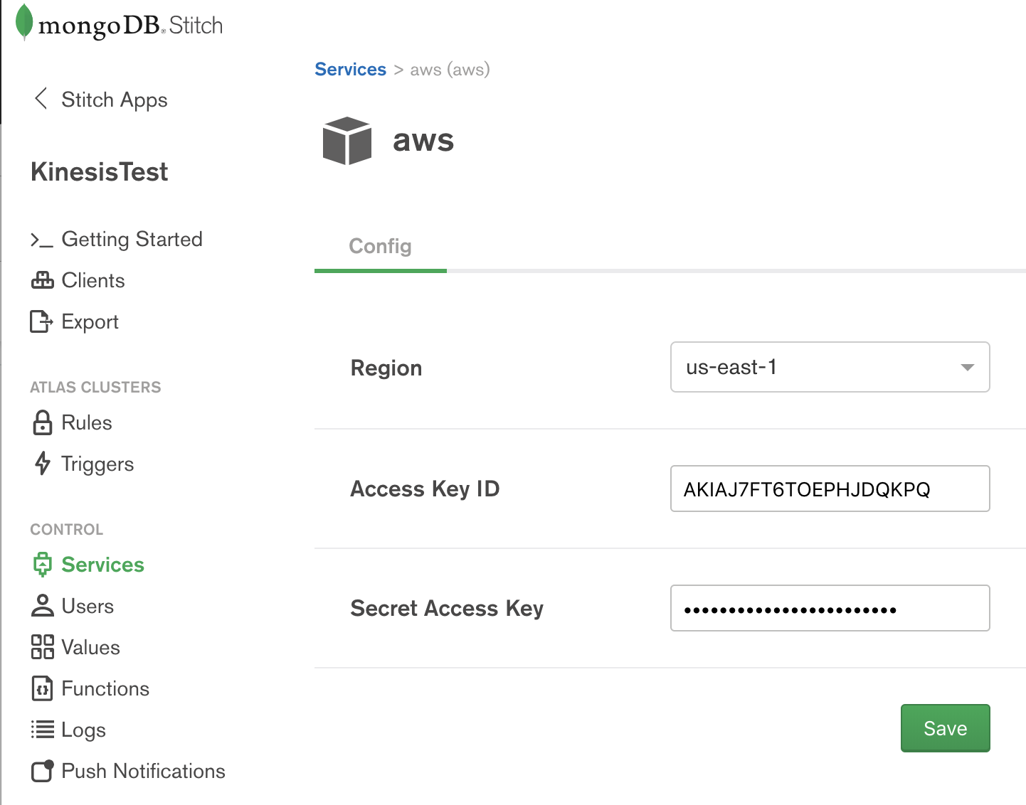 Figure 4. AWS Service Configuration