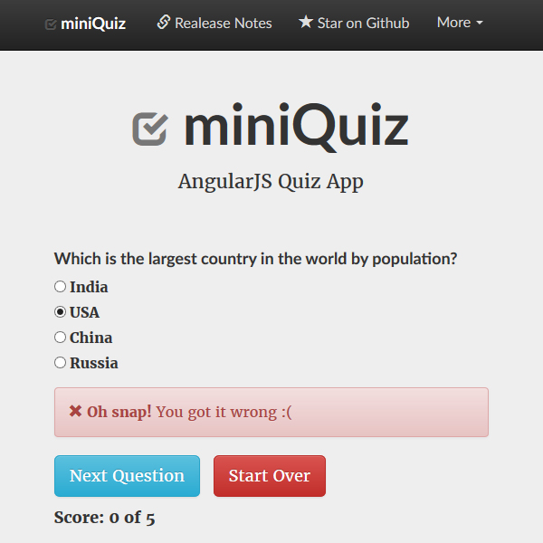 miniQuiz incorrect