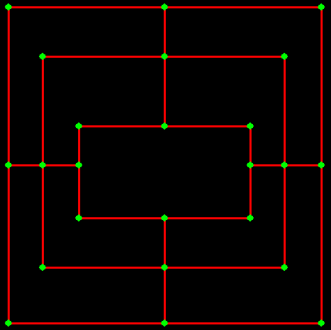 fiding every point of intersection of multiple lines using pygame in python for creation of game board