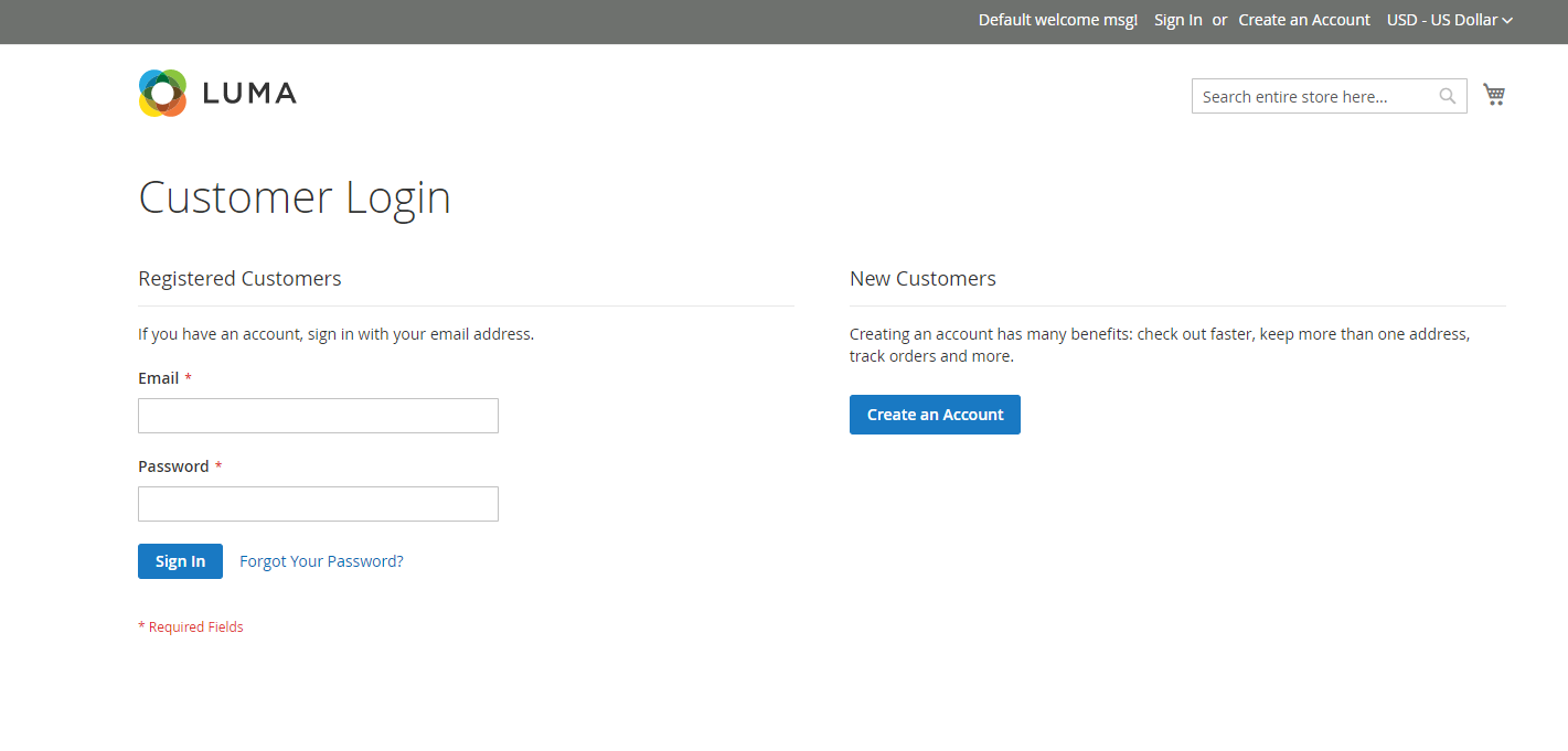 Customer Page Login Page before module activation